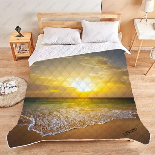 Print on Demand Summer Quilt Sunset Over The Beach Coverlet Thin Quilts Custom Blanket Bedspread Dorm Covers for Students