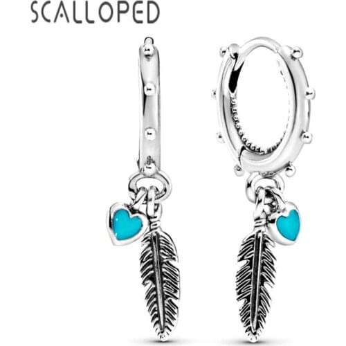 SCALLOPED Fashion Feather Drop Earrings For Women Heart Shaped Romantic Love Charm Dangle Statement Bohemia Jewelry Gifts