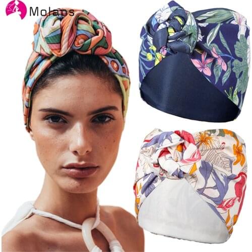 Molans New Women Turban Headband Print Stretch Bandana Knot Headwrap Long Scarf Ties Hairband Fashion Hair Accessories Headwear