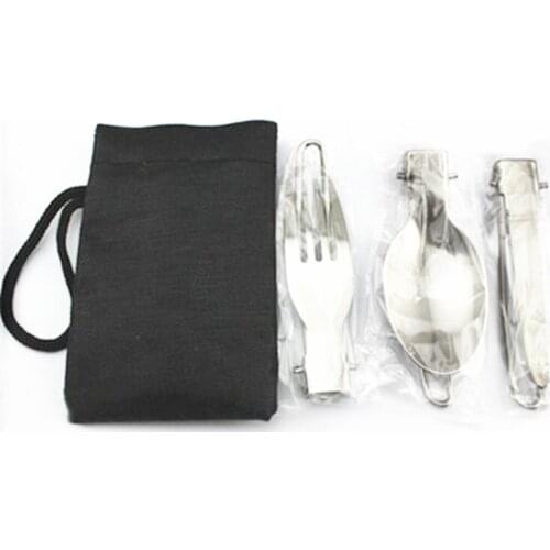 Stainless Steel Outdoor Camping Picnic Tableware Hiking Trip Folding Tableware Cutlery Three-Piece Set