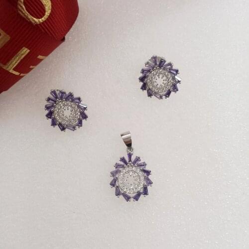 Silver Gem Jewelry Sets CZ Stone Pendant Or Earring For Women Jewelry Sets 3pcs