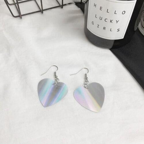 2019 New Trendy Sequin Big Heart Dangle Earrings for Women Love Jewelry Chic Silver Color Earing Long Love Jewellery Gifts