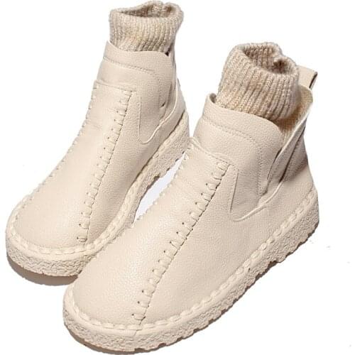 Wool Mouth Soft Bottom Wild Shoes New Mori Girl Literary Retro Sewing Womens Boots Short Tube Autumn And WinterWarm Boots