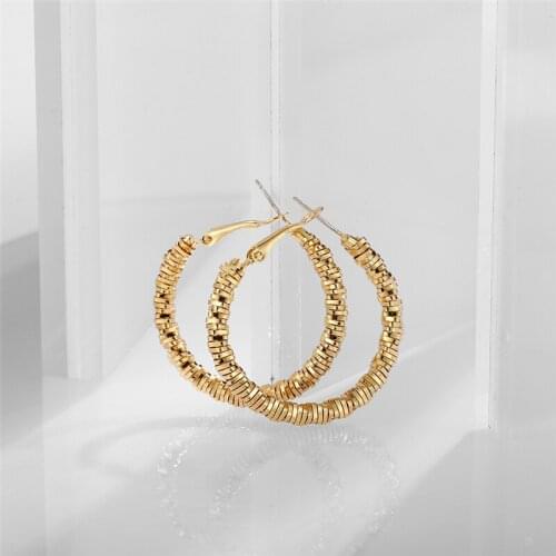 New Fashion Gold Color Geometric Hoop Earrings 2021 Texture Irregular Hollow Metal Round Earrings Punk Jewelry