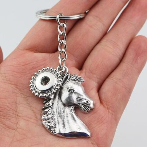 New Mens Big Heavy Lovely Horse Charm Pendant Key Chains With 12mm 18mm Metal Snap Buttons Keyrings Diy Snap Jewelry