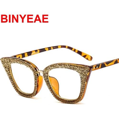 Bling Glasses Frames For Women Fashion Vintage Decorative Eyeglasses Summer Sun Protection Cat Eye Transparent Glasses Oculos