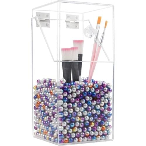 Acrylic Beads Makeup Organizer Cosmetic Holder Makeup Tools Storage Box Organizadora Brush Accessory Organizer Box with Cover