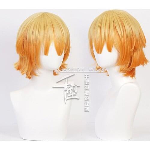Agatsuma Zenitsu Wig Kimetsu no Yaiba Demon Slayer Yellow Synthetic Heat Resistant Hair Agatsuma Zenitsu Cosplay Halloween