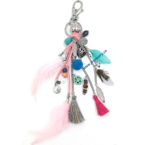 Personalized custom unique car key chains lanyards Key ring key finder feather keychains Leather tassel