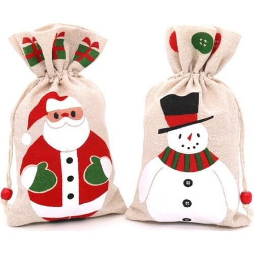 Santa Claus Elk Snowflake Drawstring Gift Bag Diy Handmade Cotton Linen Bag Christmas Halloween Party Wedding Jewelry Gift Pouch