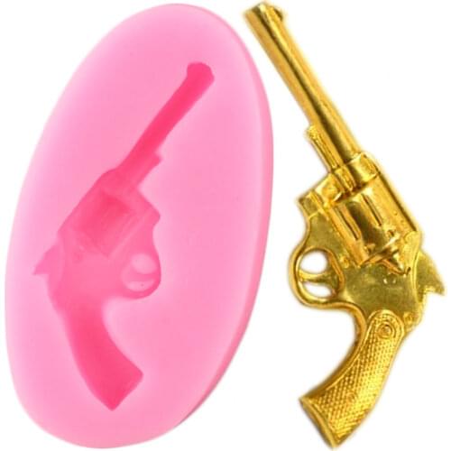 Revolver Handgun Silicone Mold Pistol Baby Birthday Cupcake Topper Fondant Cake Decorating Tools Candy Chocolate Gumpaste Molds