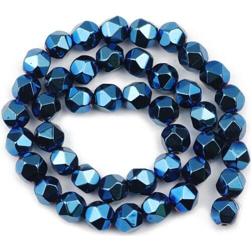 Blue New Faceted Round Hematite Natural Stone 3/4/6/8/10MM Loose Beads For Handmade Necklace Bracelet Making DIY Accessories