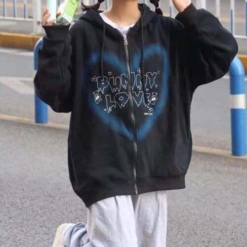 Hip-Hop Sweatshirts Y2k Hooded Jacket 2021 Anime Graffiti Heart Letter Goth Print Coat Winter Harajuku Cotton Outwear Hoodie