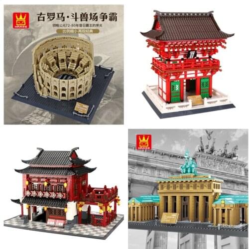 IN STOCK DHL City Architecture Roman Colosseum Berlin Brandenburg Gate Japan Temple China Ancient Hotel Building Blocks toys