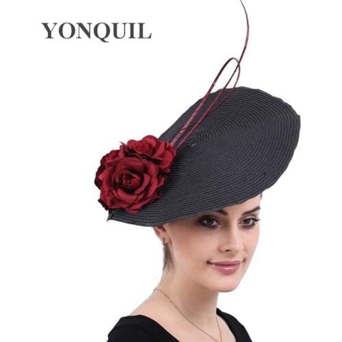 Vintage Marron Flower Wedding Headwear Hair Clips Hats Women Elegant Fascinators Race Fancy Feathers Headdress With Hair Clips