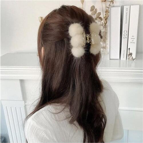 Hair Claw Retro Real Mink Fur Hair Claw Fashion Plush Large Crab Clip Hair Clip Korean Hair Accessories