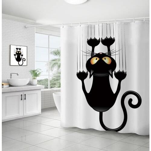 Falling Down Cat Cartoon Pattern Shower Curtain Waterproof Polyester and Mildew Bath Products Bathroom Decor with 12 Hooks