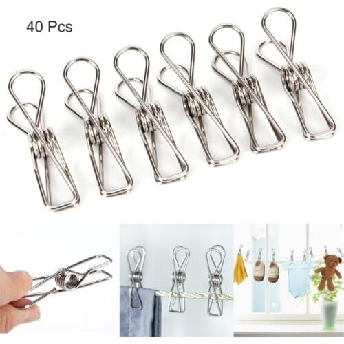20/40/60Pcs Multipurpose Stainless Steel Clips Clothes Pins Pegs Holders Clothing Clamps Sealing Clip Household Clothespin