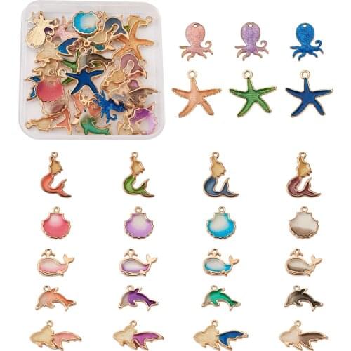 52Pcs Ocean Style Starfish Mermaid Mixed Shaped Alloy Enamel Pendants with Resin Women Chic Necklace Earrings DIY Jewelry Making