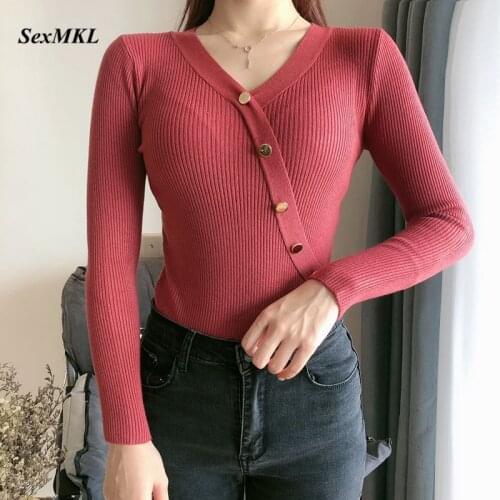 Women Sexy Winter Sweaters 2020 Korean Fashion Long Sleeve Button Pullovers Tops Womens Clothhing White Casual Knitted Sweater