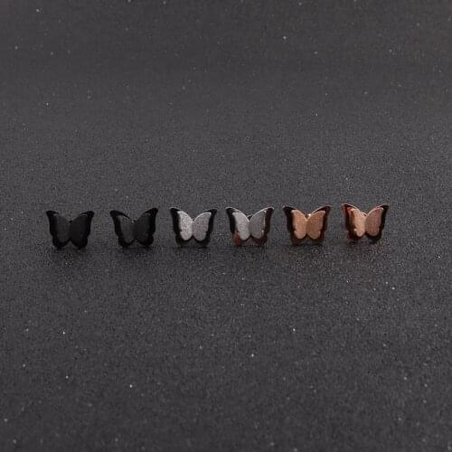1pair Double Butterfly Stainless Steel Stud Earrings for Women Everyday Jewelry Black Gift Earrings