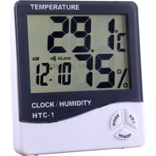 100pcs Weather Station HTC-1 Indoor Outdoor Thermometer Hygrometer Digital Temperature Humidity Meter Alarm Clock