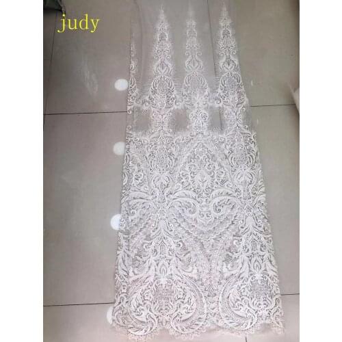 5yards White embroidery lace sequined beads fashionable European and American style fabric used for wedding dress design FH