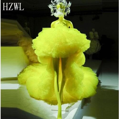 Strapless Hi-Lo Ruffles Ball Gown Tulle Robe Evening Dresses Prom Gowns 2020 New Fashion Girls Party Dress vestidos de fiesta