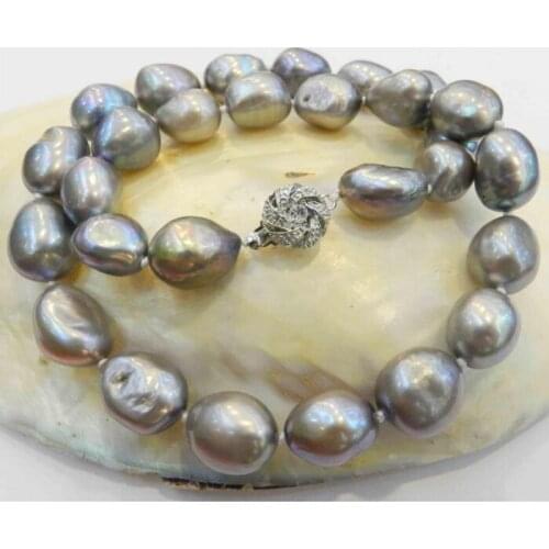 LARGE 10-11MM SILVER GRAY REAL BAROQUE CULTURED PEARL NECKLACE
