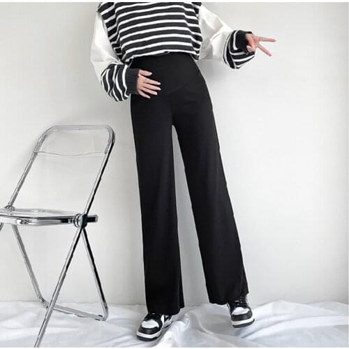 Maternity pants spring and autumn high waist thick knitted wide leg pants fashion all-match straight leg support pants