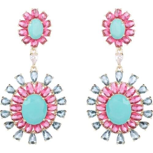 European and American New Trend Flower Dangle Jewellery Bohemian Gemstone Pendant Earring Designer Luxury Wedding Earings