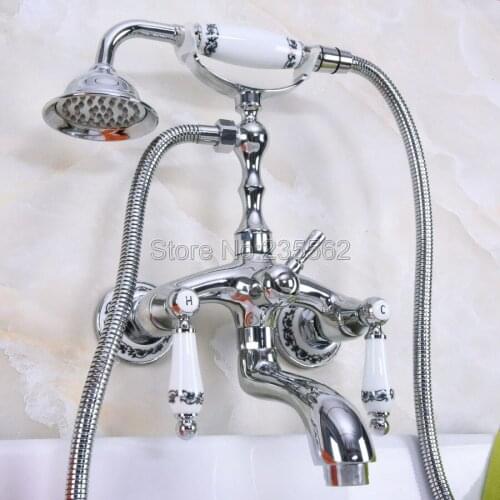 Chrome Wall Mounted Clawfoot Bathtub Shower Faucet Handheld Shower Faucets lna215