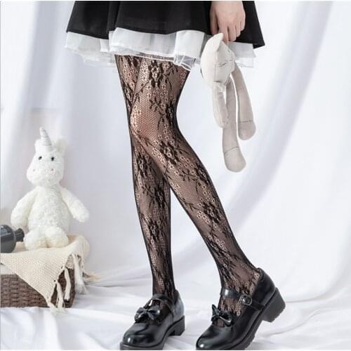 Lolita Tights Rose Flower Shape Lace Mesh Tights Women Hollow Out Woman Pantyhose Stockings B1653