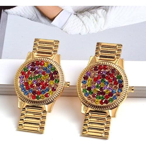 Lovely Cute Earrings For Women Rhinestone Bohemian Watch Shaped Statement Colorful Earring Girl Jewelry Accessories