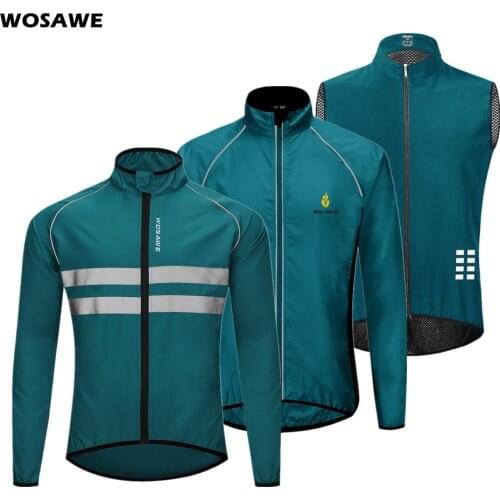 WOSAWE Mens MTB Road Bike Bicycle Jacket Breathable Reflective Cycling Jackets Long Sleeve Windproof Outdoor Sports Windbreaker