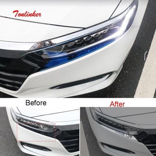 Tonlinker Exterior Car Headlight eyebrow Cover Stickers For HONDA ACCORD 2018-19 Car Styling 2 Pcs Stainless steel Cover sticker