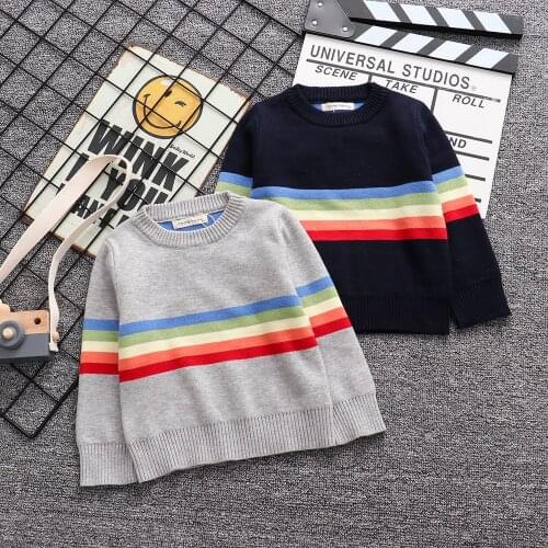 New Baby Boys Girls Sweater Toddler Boy Jumper Knitwear Christmas Sweater Rainbow Striped Pullover Kids Sweater Children Clothes