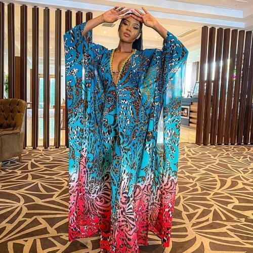 New Style African Womens Clothing Dashiki Abaya Fashion Chiffon Fabrics Print Long Dress Free Size Trousers Two Piece Set