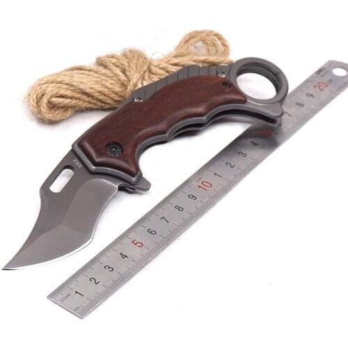 Folding Karambit Knife Tactical Claw Knife Combat Pocket Survival Outdoor Camping Hunting Knives Multi EDC Tools Wood Handle