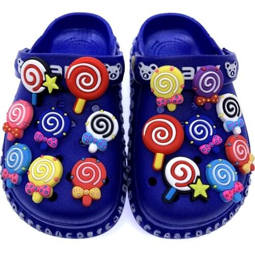 Wholesale 50PCS Mix Cartoon Shoes Charms PVC Lollipop Decoration For Croc JIBZ Wristband Accessories For Kids X-MAS Gifts