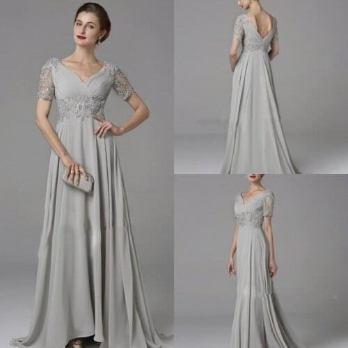 2019 Elegant Mother of the Bride Dresses V Neck Short Sleeves Evening Gowns Custom Made A Line Floor Length Prom Party Dress