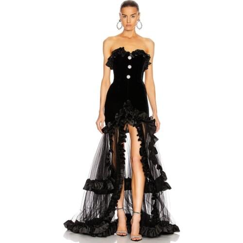 Women Long Dress Sexy Strapless Mesh Summer Autumn Party Club New Arrival Maxi Dress Elegant Ladies Clothing