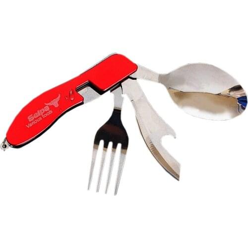 Three-in-one portable picnic stainless steel folding spoon outdoor tableware camping barbecue multi tool hiking survival
