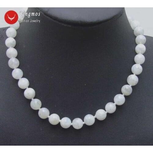 Qingmos Genuine 10mm Round Natural White MoonStone Necklace for Women with Natural Stone Chokers necklace 18" Jewelry Nec5821