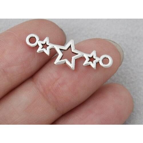 RAINXTAR Fashion Alloy Antique Silver Color Star Linked Connector Charms For Necklace Bracelets Making 10*25mm 100pcs AAC1316