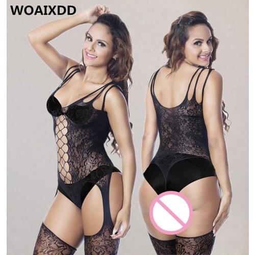 Sexy Transparent Hollow Lingerie Women Lace Printed Intimates Erotic Slim Body Stockings Stripper Pantyhose Adult Porn Costumes