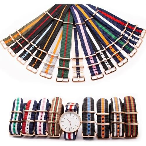 One-Pieces Quick Release Watch Band 18mm 20mm 22mm 24mm for Men Women Premium Nylon NATO Strap with Rose Gold Pin Buckle