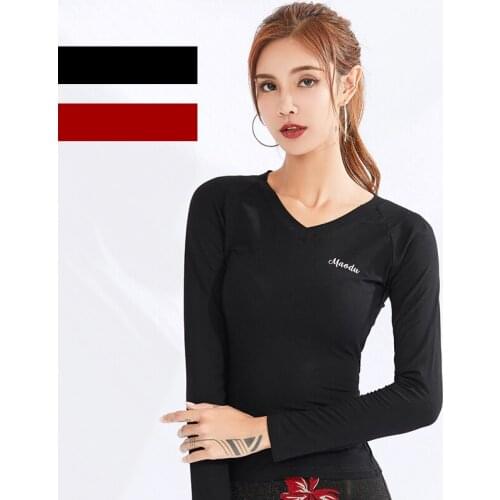 New Latin Dance Tops Black/Red Long Sleeve Tops Adults Dance Dress Shirt Latin Practice Wear Black Ballroom Dance Clothes BL2759