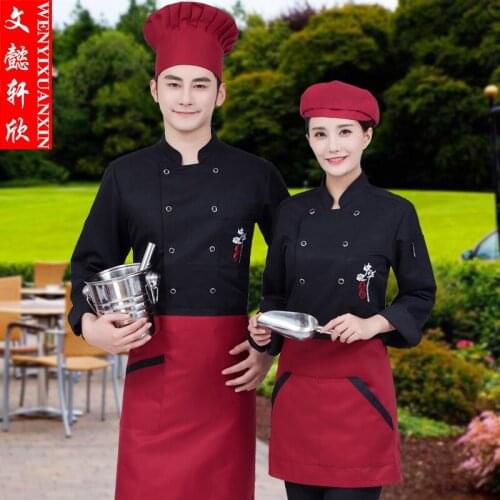 Adult Hotel Chef Uniform Long Sleeve Mens Chef Jacket Male Kitchen Restaurant Canteen Kitchen Workwear Plus Size B-6400