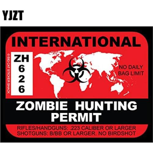 YJZT 17x12.9CM Personality International ZOMBIE Hunting Permit Retro-reflective Car Sticker Motorcycle Decals C1-8055